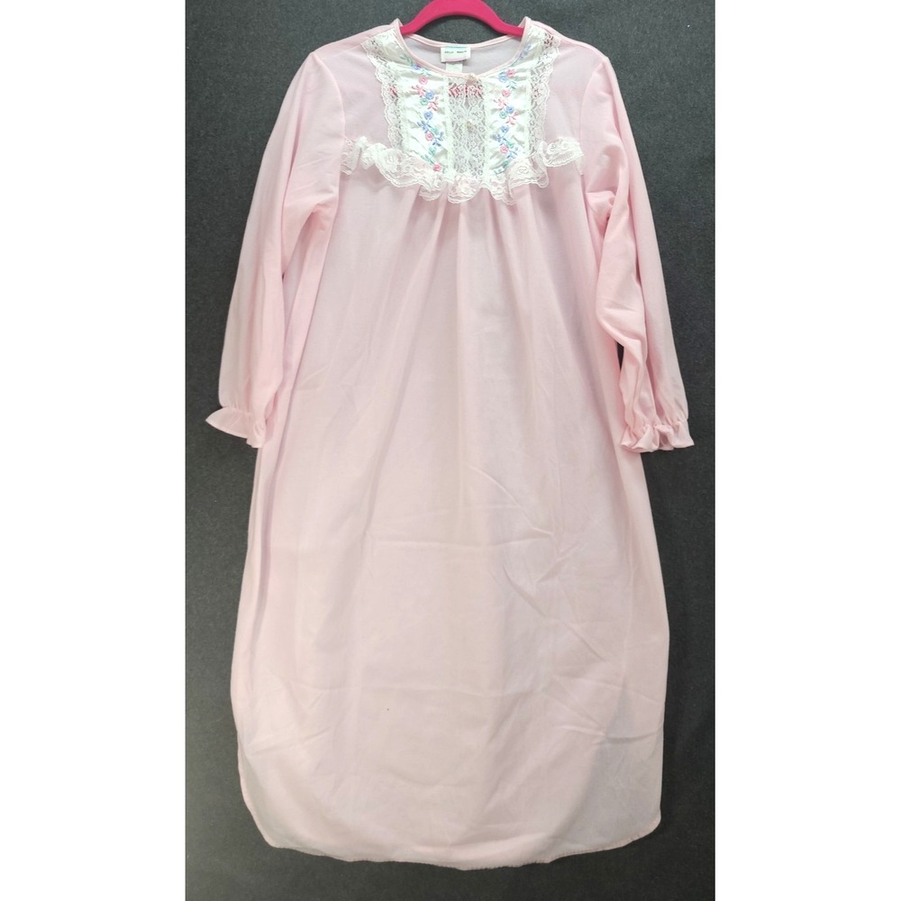 Kelly Reed Lt Pink Vtg House Dress Night Gown L Cottagecore Granny Embroidered